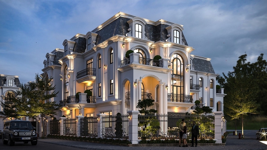 Biệt thự tân cổ điển mái Mansard nổi bật với vẻ đẹp sang trọng kiểu châu Âu.