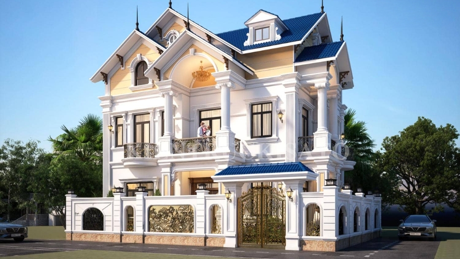 Biệt thự tân cổ điển mái Thái mang đến tổng thể thanh thoát và cân đối.