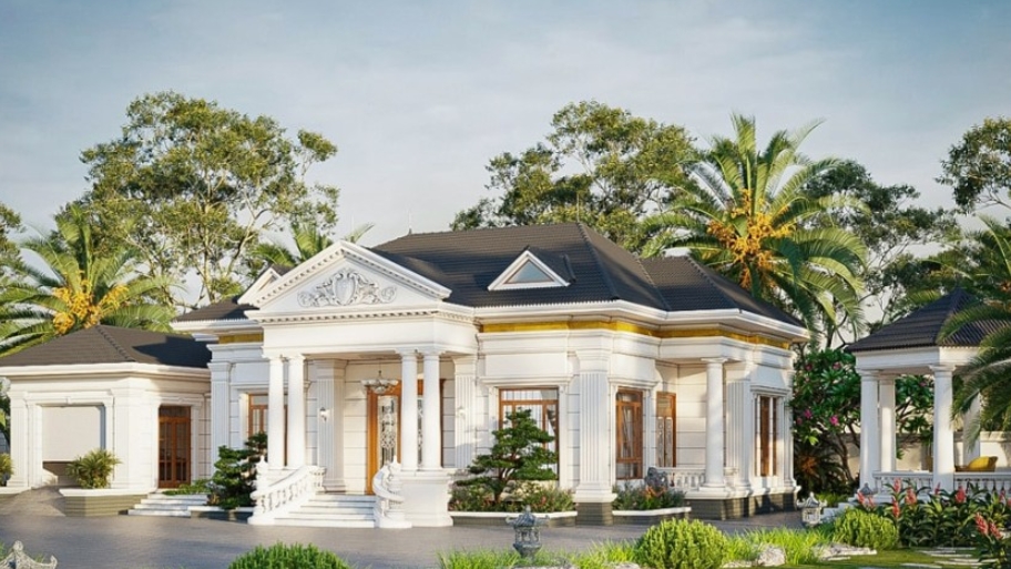 Biệt thự tân cổ điển nhà vườn nổi bật với không gian sống gần gũi thiên nhiên.