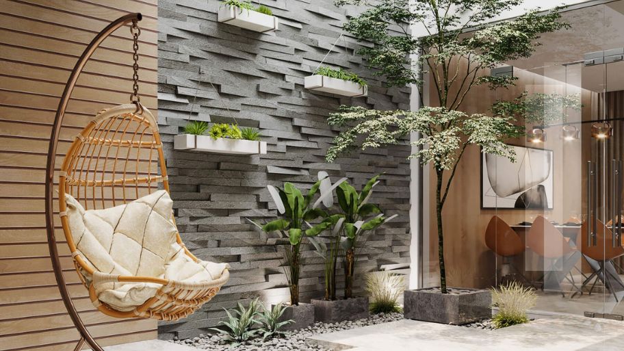 Giếng trời sau nhà kết hợp tiểu cảnh