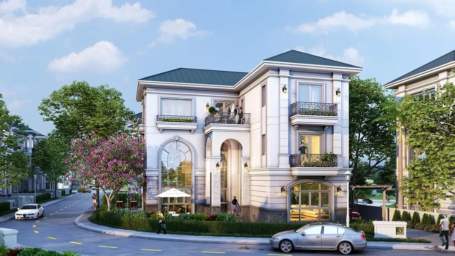 Kiến trúc 3 tầng tân cổ điển tạo điểm nhấn mạnh về chiều cao và hình khối.