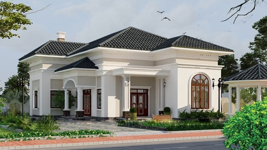 Kiến trúc biệt thự tân cổ điển nhà vườn hài hòa giữa công trình và cảnh quan xanh.