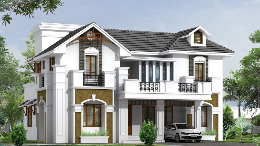 Kiến trúc mái Thái giúp biệt thự tân cổ điển thoát nước tốt và bền vững.