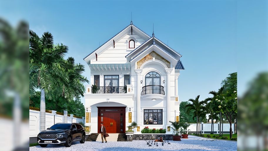 Gợi ý 7 mẫu thiết kế nhà 1 trệt 1 lầu 7x15 đẹp, tối ưu công năng Mẫu nhà 1 trệt 1 lầu 7x15 tân cổ điển sang trọng