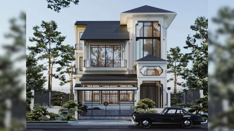 Mẫu thiết kế nhà 1 trệt 1 lầu 5x15m phong cách Indochine