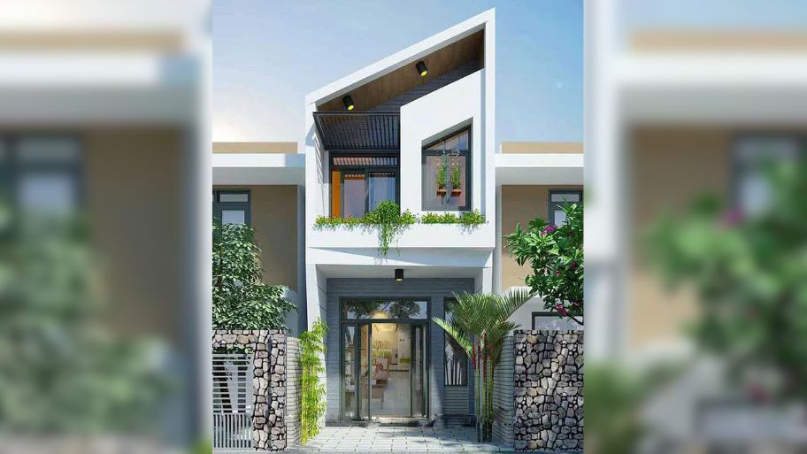 Mẫu thiết kế nhà 1 trệt 1 lầu 5x17m mái lệch