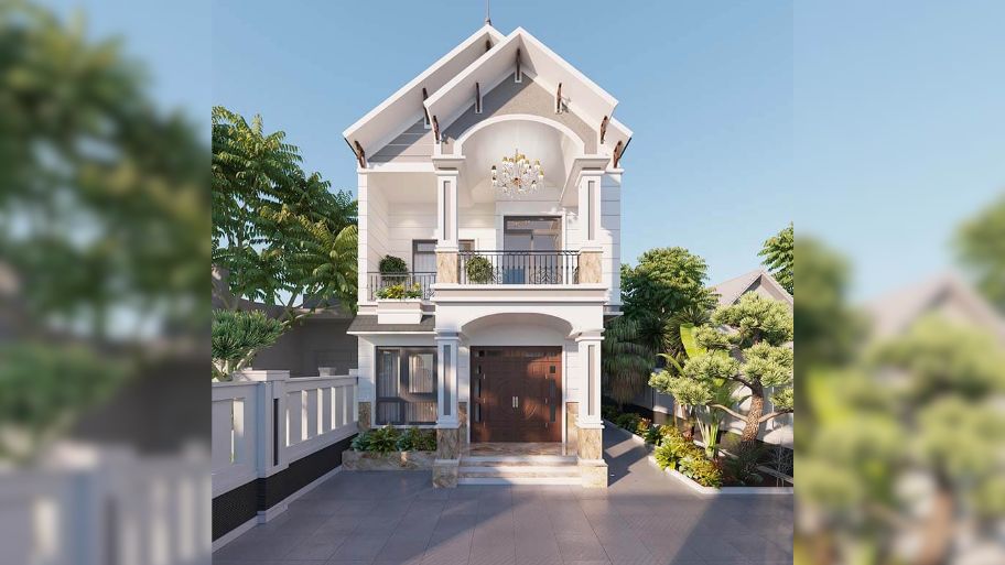 Mẫu thiết kế nhà 1 trệt 1 lầu 5x20 phong cách mái Thái