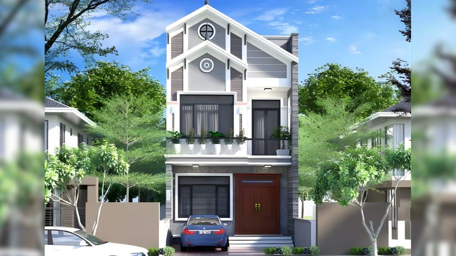 Mẫu thiết kế nhà 1 trệt 1 lầu 6x15 mái Thái hiện đại