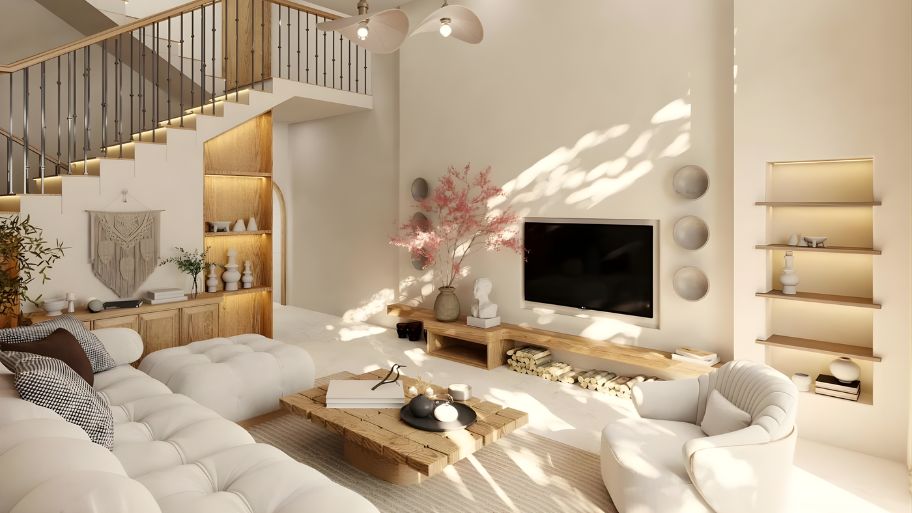 Mẫu thiết kế nội thất nhà ống phong cách Wabi Sabi