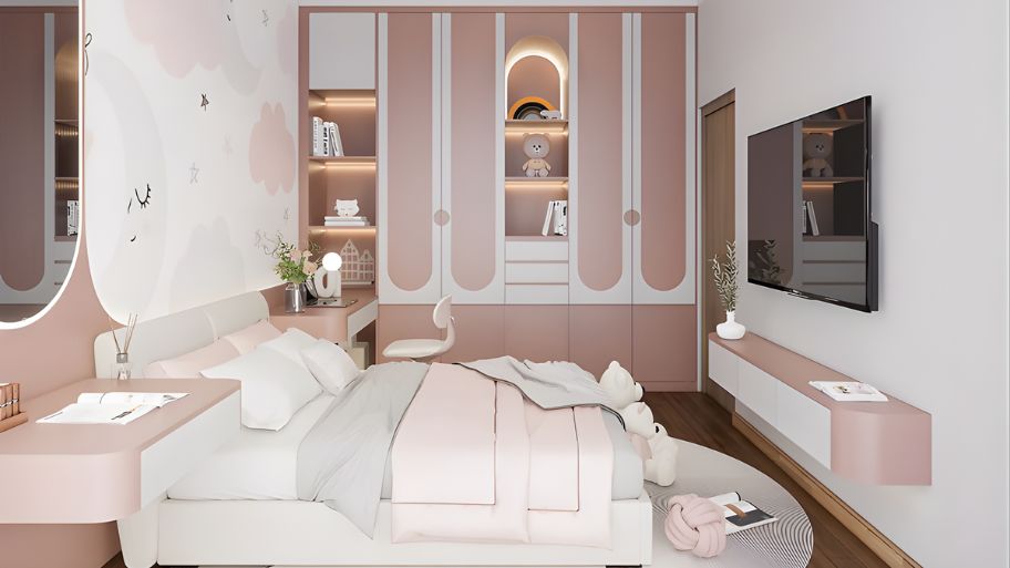 Mẫu thiết kế nội thất phòng ngủ nhà ống cho bé gái