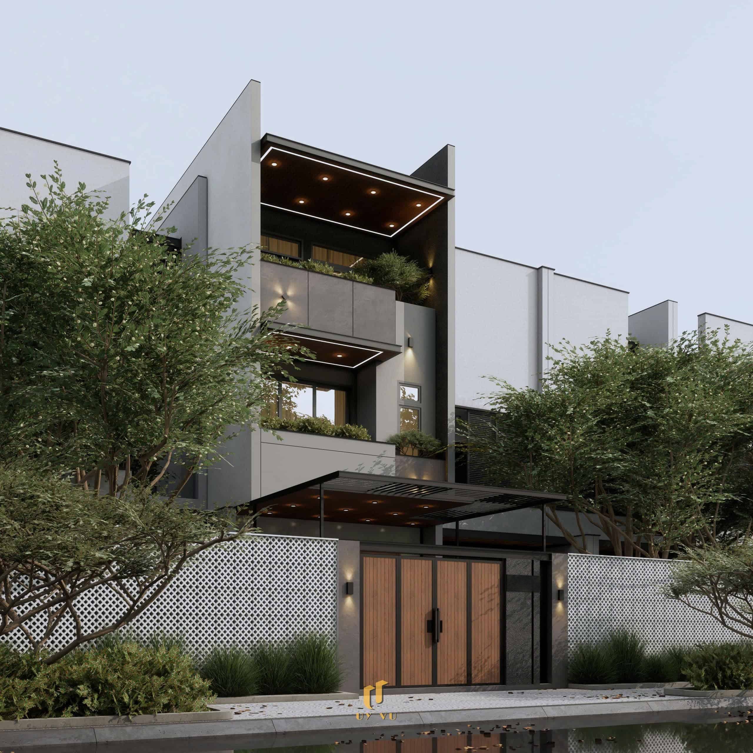 L's House - Giải Pháp Ánh Sáng Và Cây Xanh Cho Nhà Phố Hiện Đại Phối cảnh mặt tiền nhà chị Ly Đà Nẵng