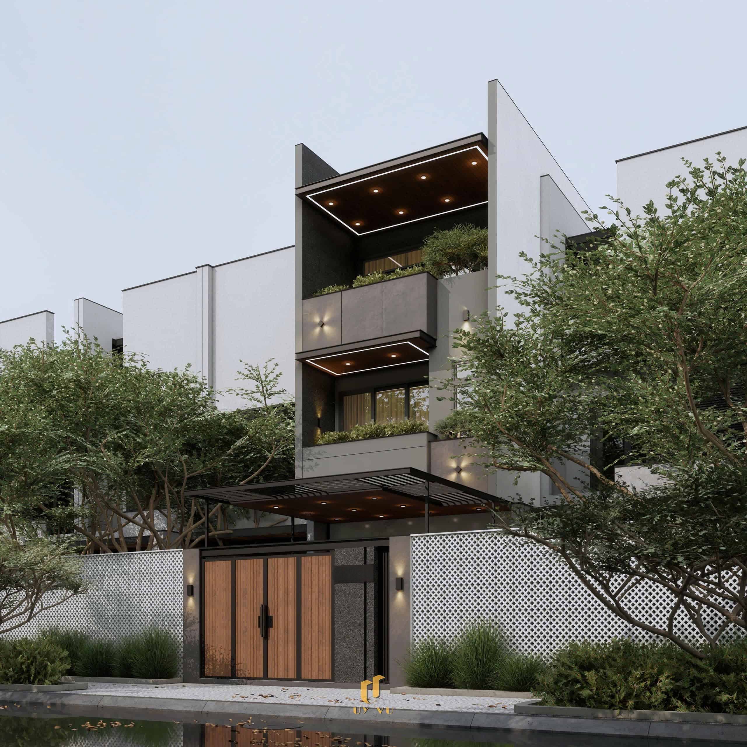 L's House - Giải Pháp Ánh Sáng Và Cây Xanh Cho Nhà Phố Hiện Đại Phối cảnh mặt tiền nhà chị Ly Đà Nẵng