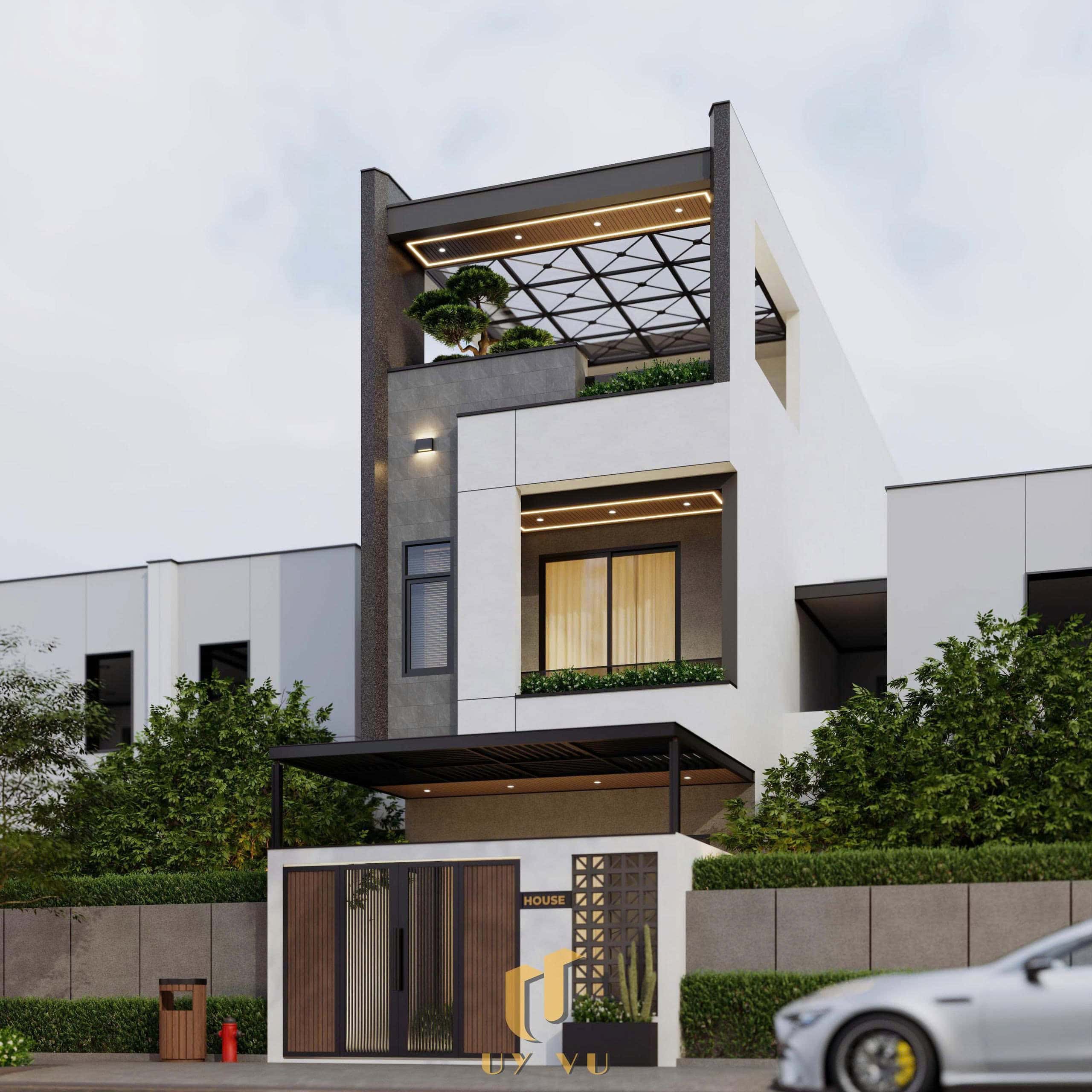 M's House Phong Cách Hiện Đại – Điểm nhấn ánh sáng và ban công xanh Phối cảnh mặt tiền nhà chị Mơ Đà Nẵng