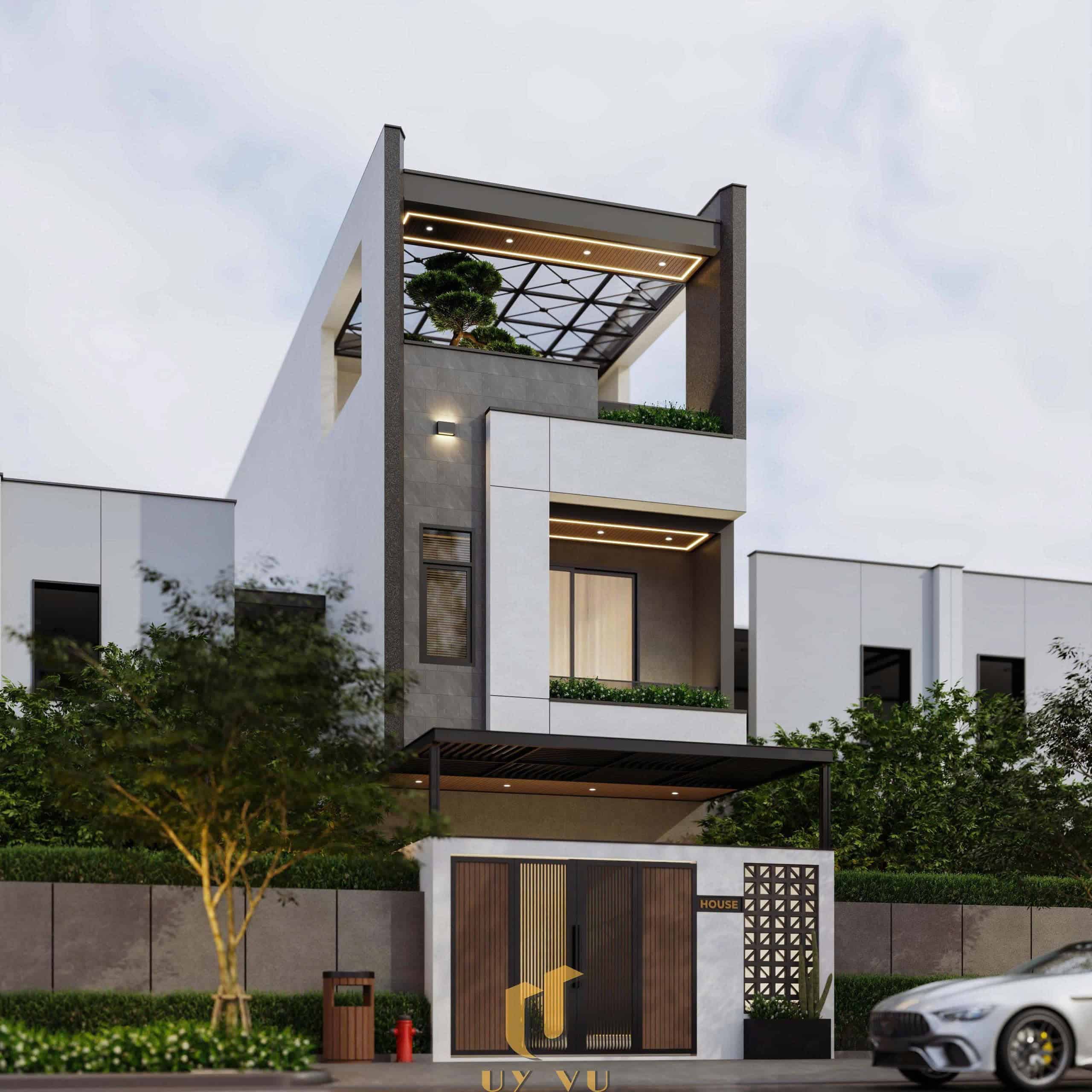 M's House Phong Cách Hiện Đại – Điểm nhấn ánh sáng và ban công xanh Phối cảnh mặt tiền nhà chị Mơ Đà Nẵng