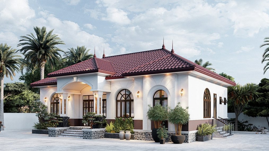 Thiết kế biệt thự tân cổ điển 1 tầng chú trọng tỷ lệ hình khối hài hòa.