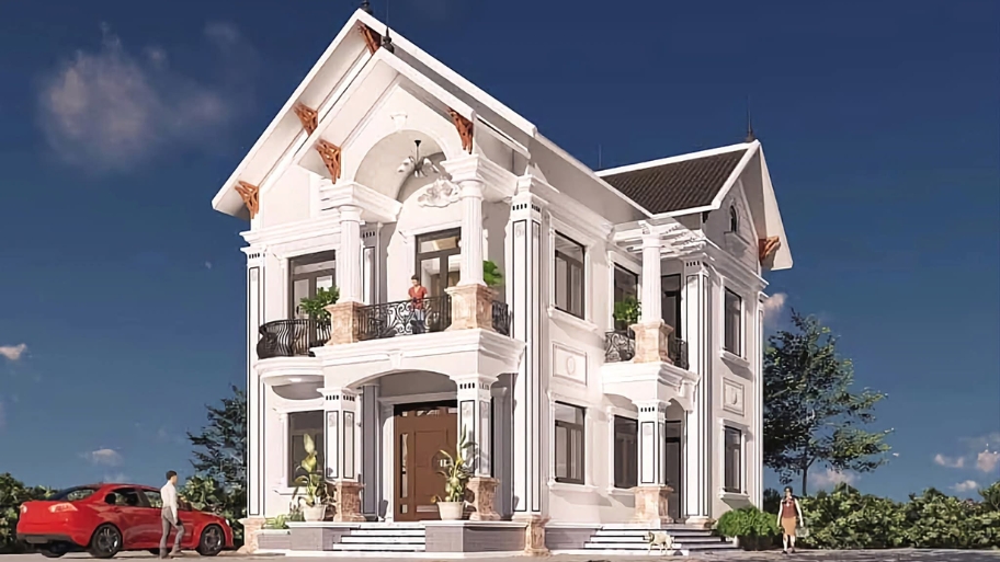 Thiết kế mái Thái tạo cảm giác nhẹ nhàng cho công trình tân cổ điển.