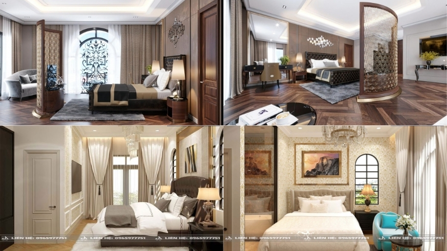 Thiết kế phòng ngủ tân cổ điển chú trọng sự cân đối và cảm giác êm ái.