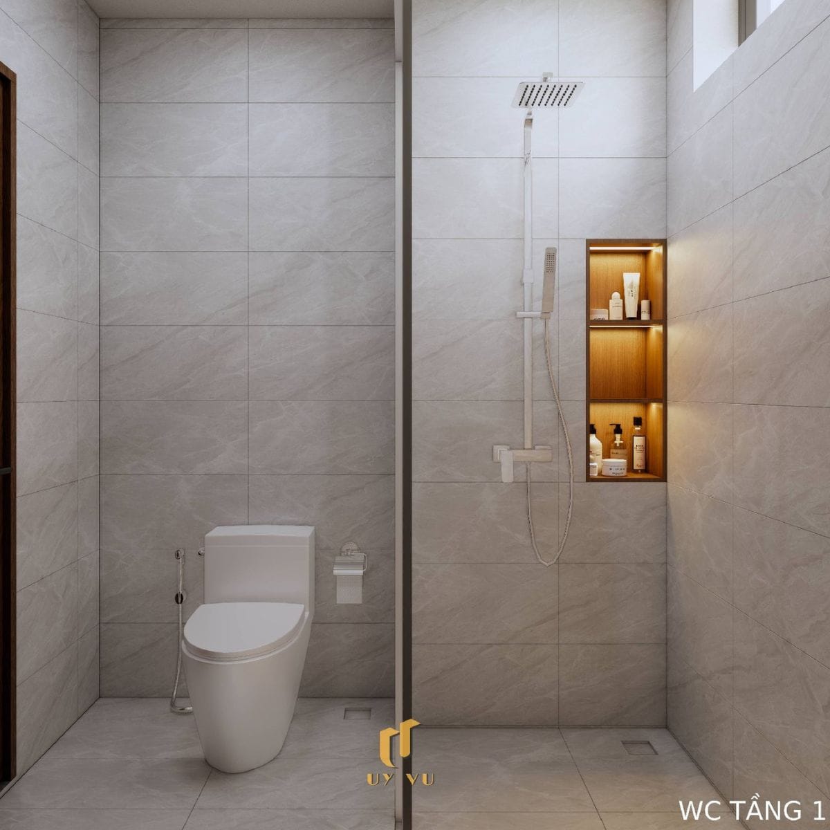 Không gian sống mang dấu ấn riêng của chị Khánh Chi WC tầng 1 tối giản nhà anh Hoàng