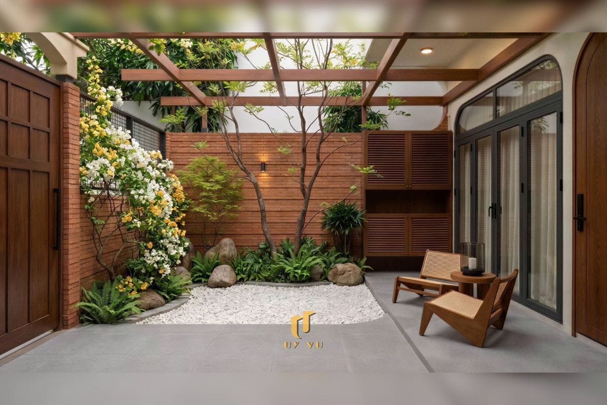 Không gian thoáng mở, thiết kế tinh tế - Nhà chị Hồng Thiết kế không gian sân trước nhà chị Hồng