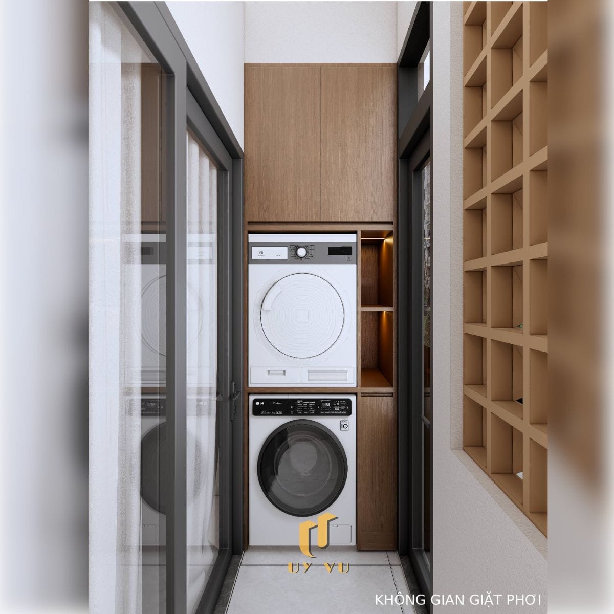 Không gian sống mang dấu ấn riêng của chị Khánh Chi Khu vực giặt phơi nhà anh Hoàng