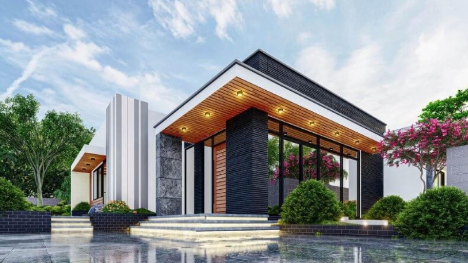 Tổng hợp các mẫu biệt thự hiện đại đẹp được ưa chuộng nhất hiện nay Biệt thự hiện đại 1 tầng với không gian sống gắn kết sân vườn.