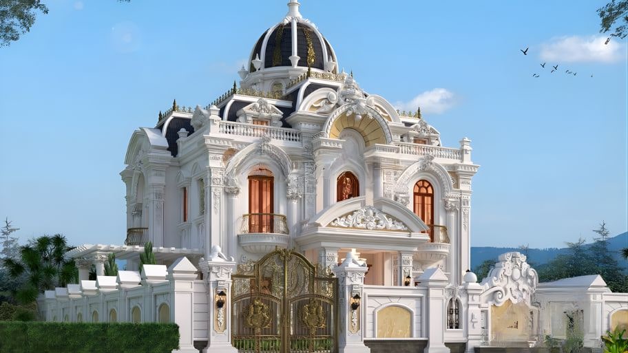 Biệt thự lâu đài 2 tầng mái bằng kết hợp mái chóp độc đáo