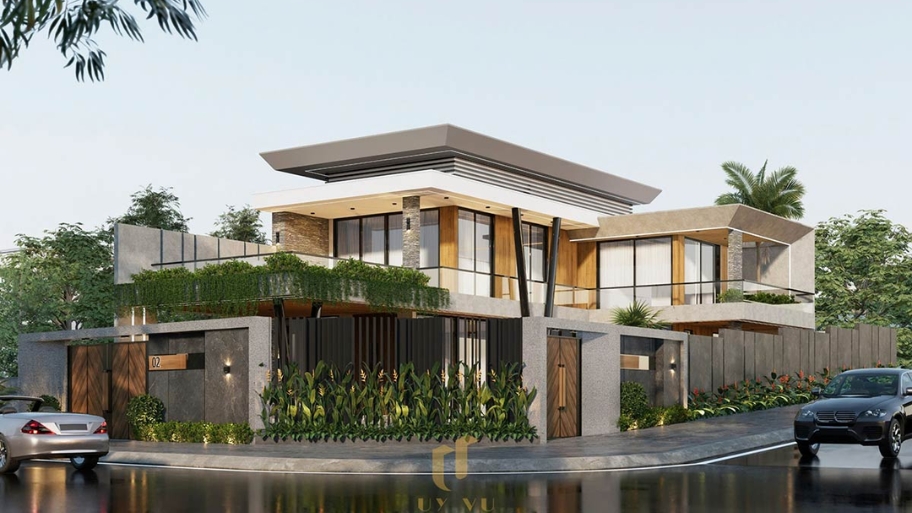 Tổng hợp các mẫu biệt thự hiện đại đẹp được ưa chuộng nhất hiện nay Hình khối linh hoạt tạo điểm nhấn cho biệt thự hiện đại 2 tầng.