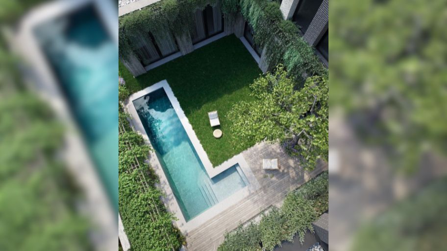 Mẫu thiết kế biệt thự có bể bơi dạng chữ L