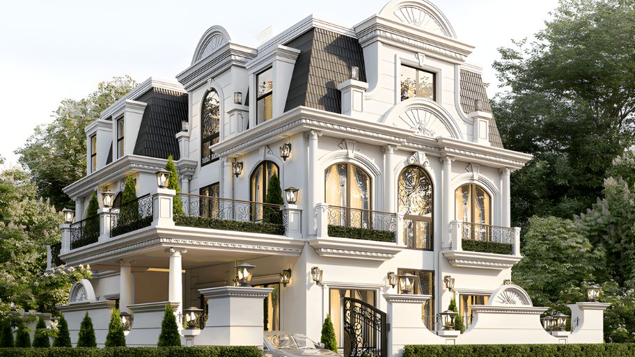 Tinh hoa kiến trúc châu Âu với mẫu thiết kế biệt thự kiểu Pháp luxury Mẫu thiết kế biệt thự tân cổ điển Pháp tinh tế, trường tồn theo thời gian