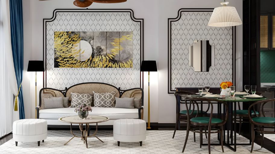 Mẫu thiết kế nội thất nhà liền kề theo phong cách Indochine