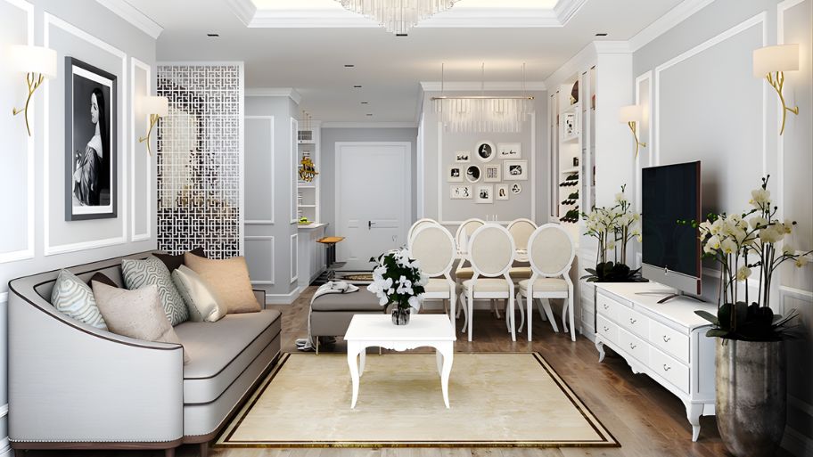 Mẫu thiết kế nội thất nhà liền kề theo phong cách tân cổ điển đẳng cấp