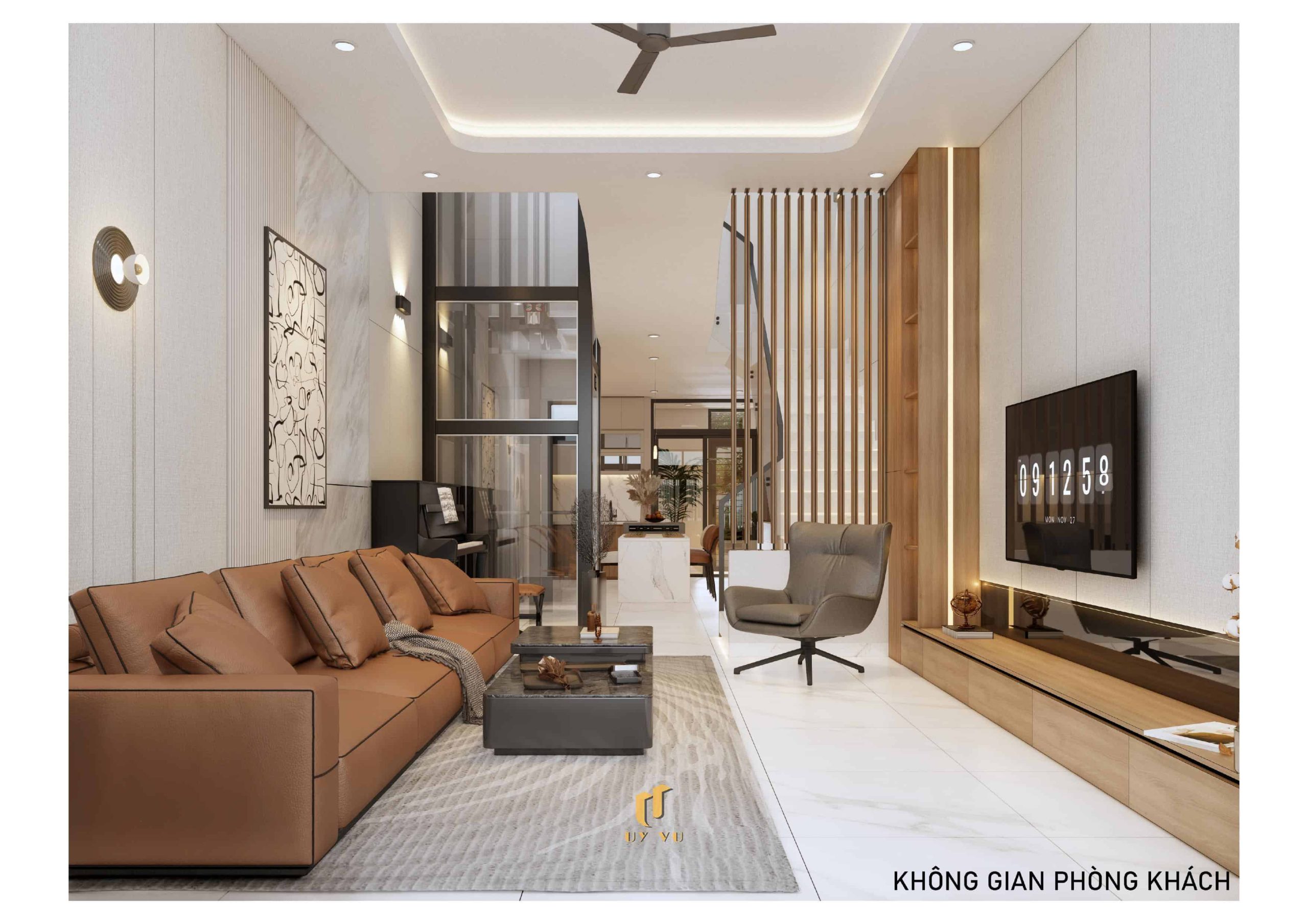 H's House - Từ ánh sáng tự nhiên đến cảm xúc trọn vẹn mỗi ngày Phối cảnh không gian phòng khách nhà anh Hiếu Đà Nẵng