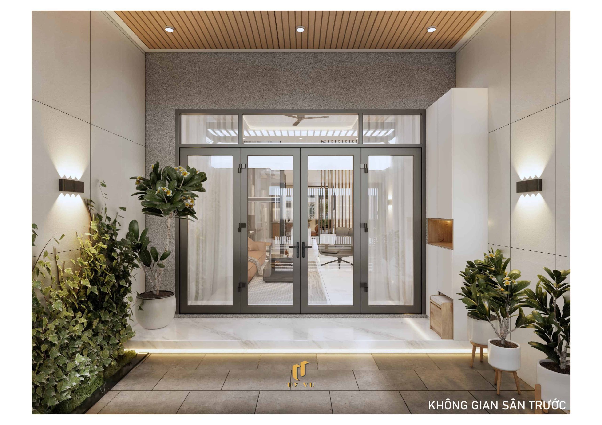 H's House - Từ ánh sáng tự nhiên đến cảm xúc trọn vẹn mỗi ngày Phối cảnh không gian sân trước nhà anh Hiếu Đà Nẵng