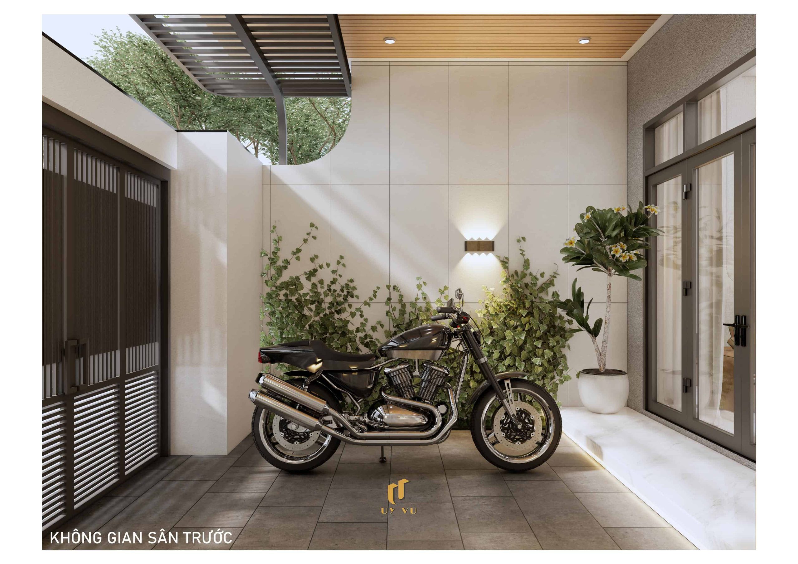 H's House - Từ ánh sáng tự nhiên đến cảm xúc trọn vẹn mỗi ngày Phối cảnh không gian sân trước nhà anh Hiếu Đà Nẵng