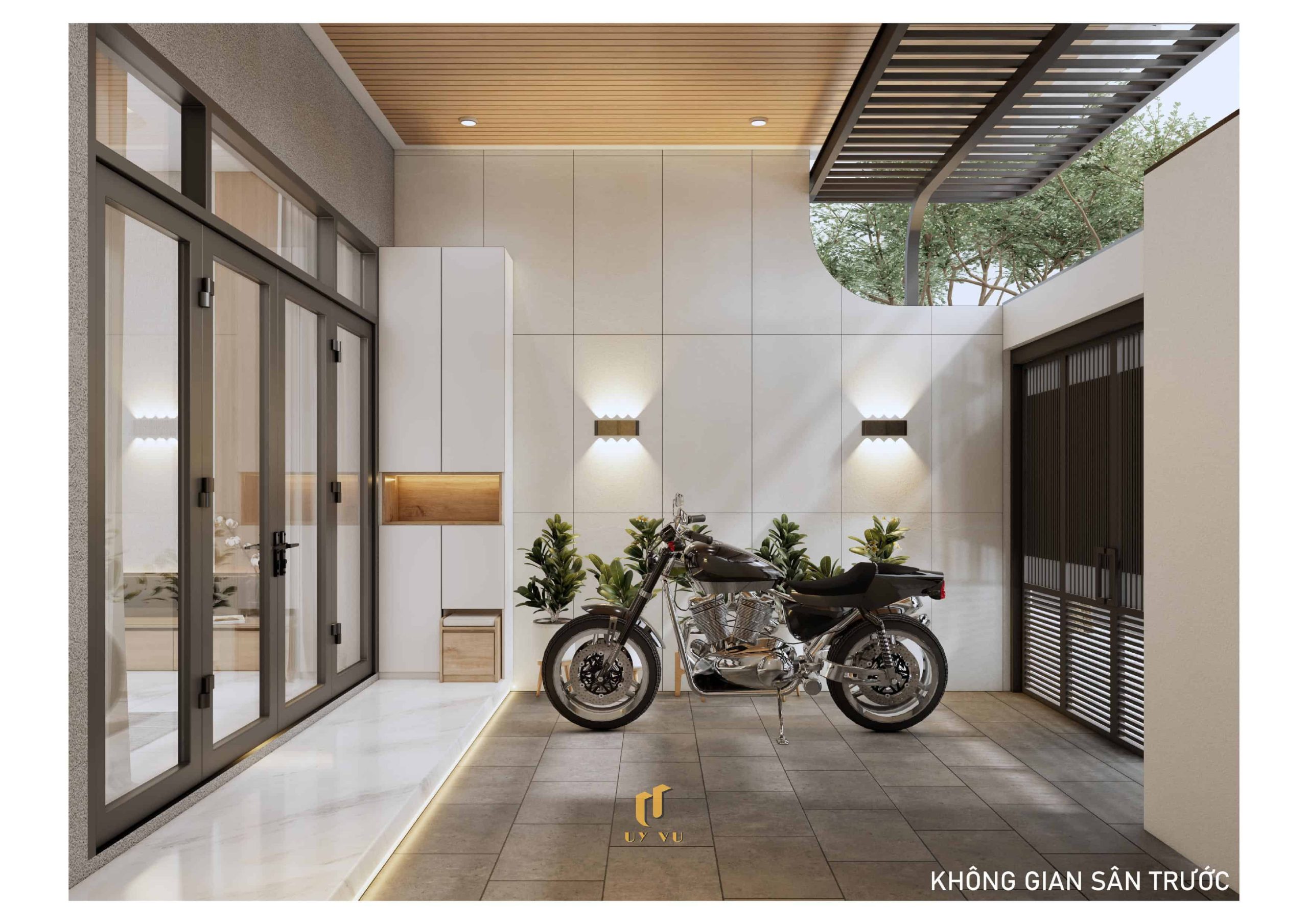 H's House - Từ ánh sáng tự nhiên đến cảm xúc trọn vẹn mỗi ngày Phối cảnh không gian sân trước nhà anh Hiếu Đà Nẵng