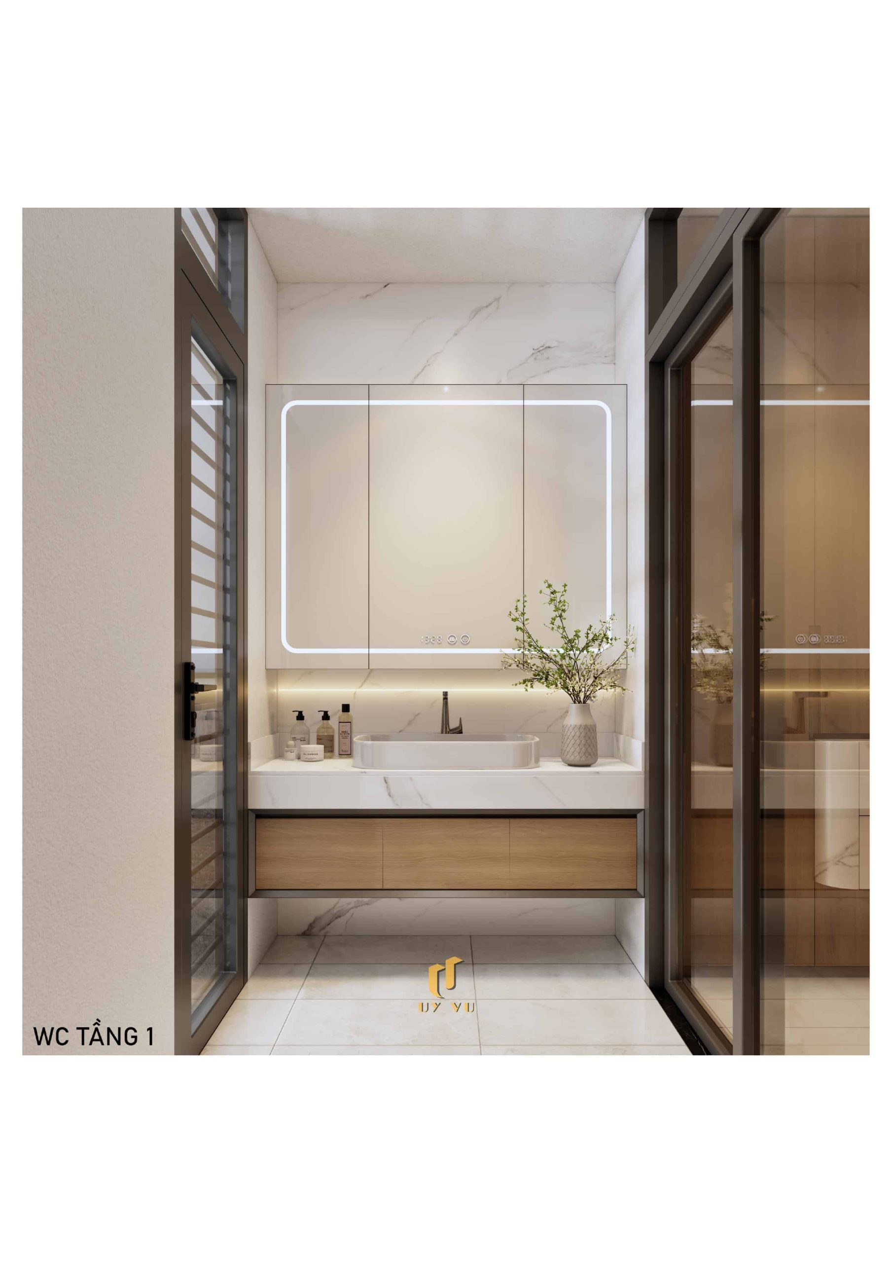 H's House - Từ ánh sáng tự nhiên đến cảm xúc trọn vẹn mỗi ngày Phối cảnh không gian WC tầng 1 nhà anh Hiếu Đà Nẵng