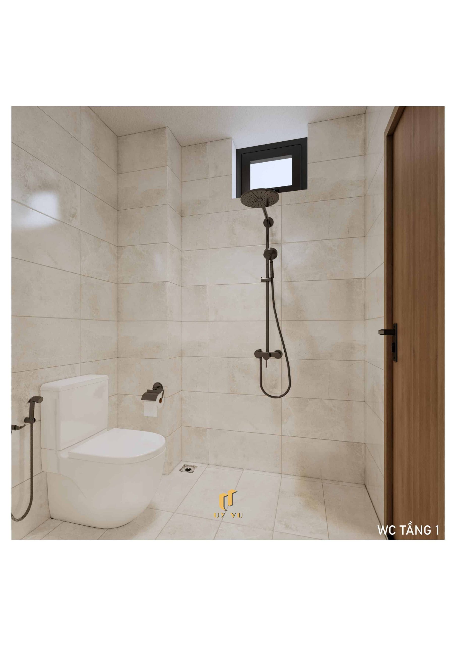 H's House - Từ ánh sáng tự nhiên đến cảm xúc trọn vẹn mỗi ngày Phối cảnh không gian WC tầng 1 nhà anh Hiếu Đà Nẵng