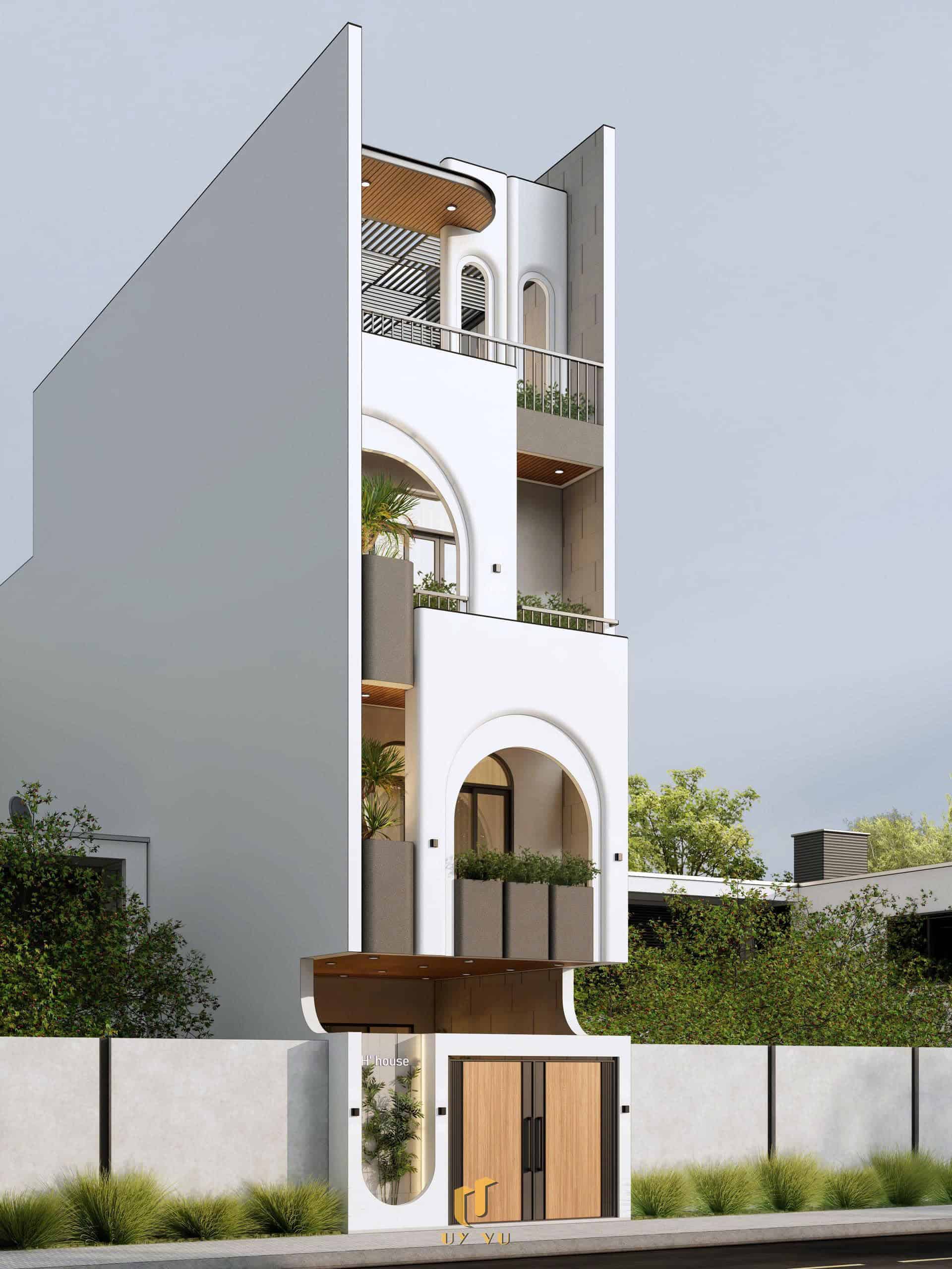 H's House - Từ ánh sáng tự nhiên đến cảm xúc trọn vẹn mỗi ngày Phối cảnh mặt tiền nhà anh Hiếu Đà Nẵng