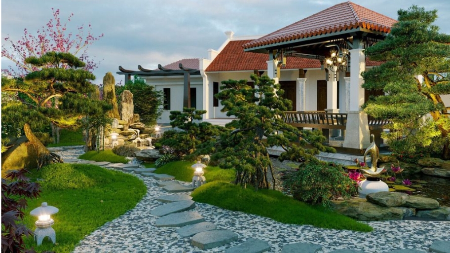 Sân vườn đóng vai trò điều hòa vi khí hậu cho không gian sống.