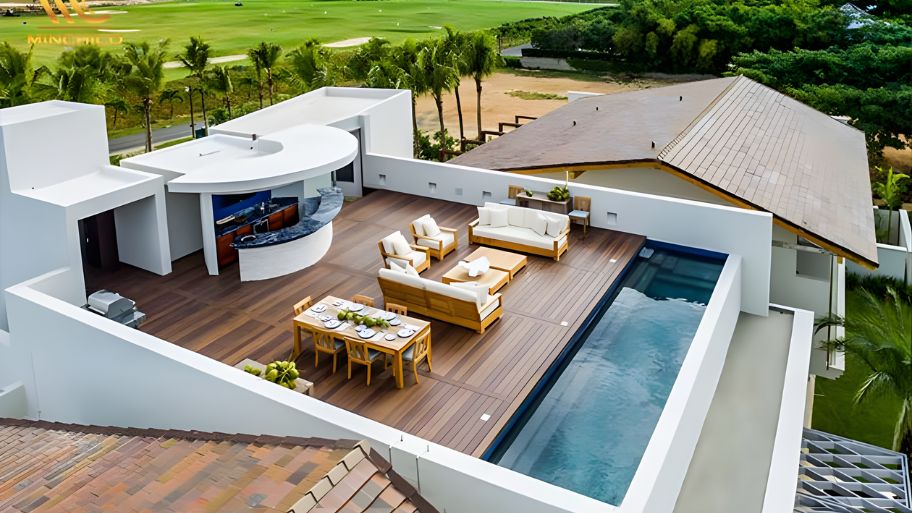 Thiết kế biệt thự có hồ bơi trên sân thượng