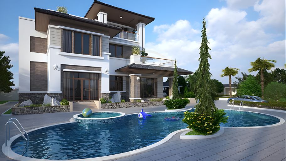 Thiết kế biệt thự mini có bể bơi tinh tế