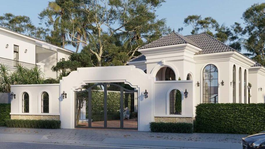 Chiêm ngưỡng top 5 mẫu thiết kế cổng nhà biệt thự đẹp, tiện nghi Thiết kế cổng nhà biệt thự kết hợp mái hiên