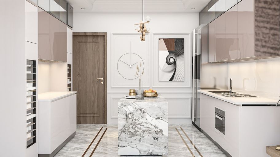 Thiết kế nội thất nhà bếp biệt thự phong cách cổ điển