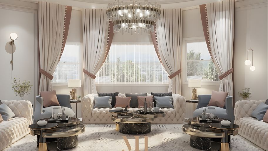 Thiết kế nội thất phòng khách biệt thự tân cổ điển