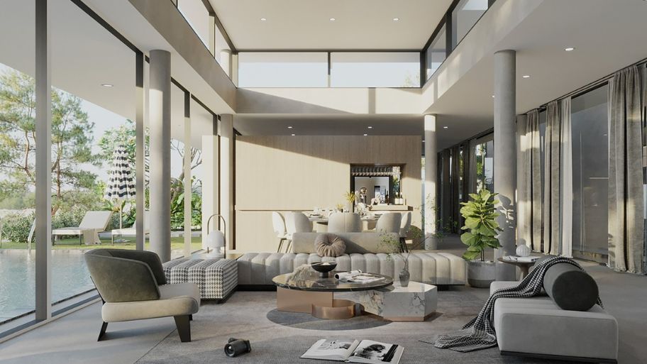 Thiết kế phòng khách biệt thự sân vườn