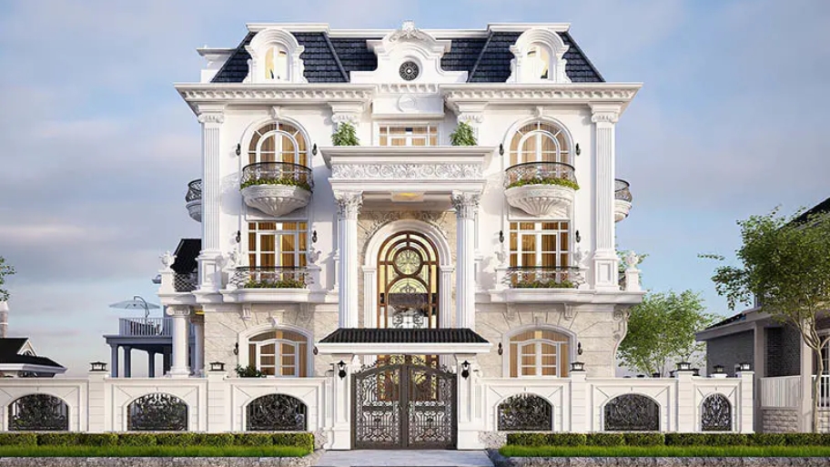 Trục đứng rõ ràng giúp mặt tiền có chiều sâu và tính trật tự.