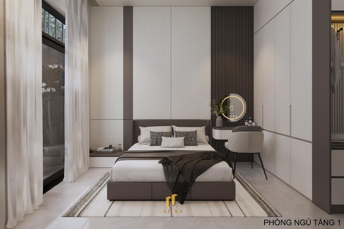 Nhà phố hiện đại 3 tầng - Không gian sống xanh, thoáng sáng giữa đô thị Phòng ngủ tầng 1 hiện đại nhà anh Hiệu - Phước Lý