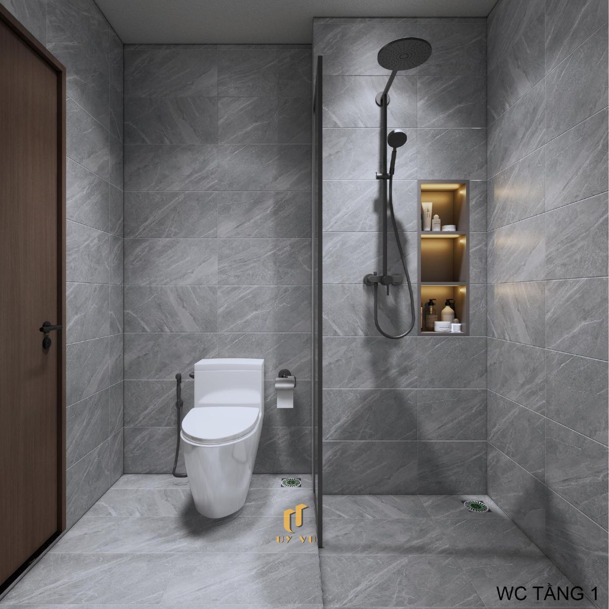 Nhà phố hiện đại 3 tầng - Không gian sống xanh, thoáng sáng giữa đô thị WC tầng 1 sạch sẽ nhà anh Hiệu
