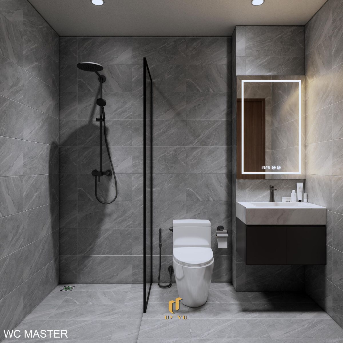 Nhà phố hiện đại 3 tầng - Không gian sống xanh, thoáng sáng giữa đô thị WC phòng ngủ master tiện nghi nhà anh Hiệu