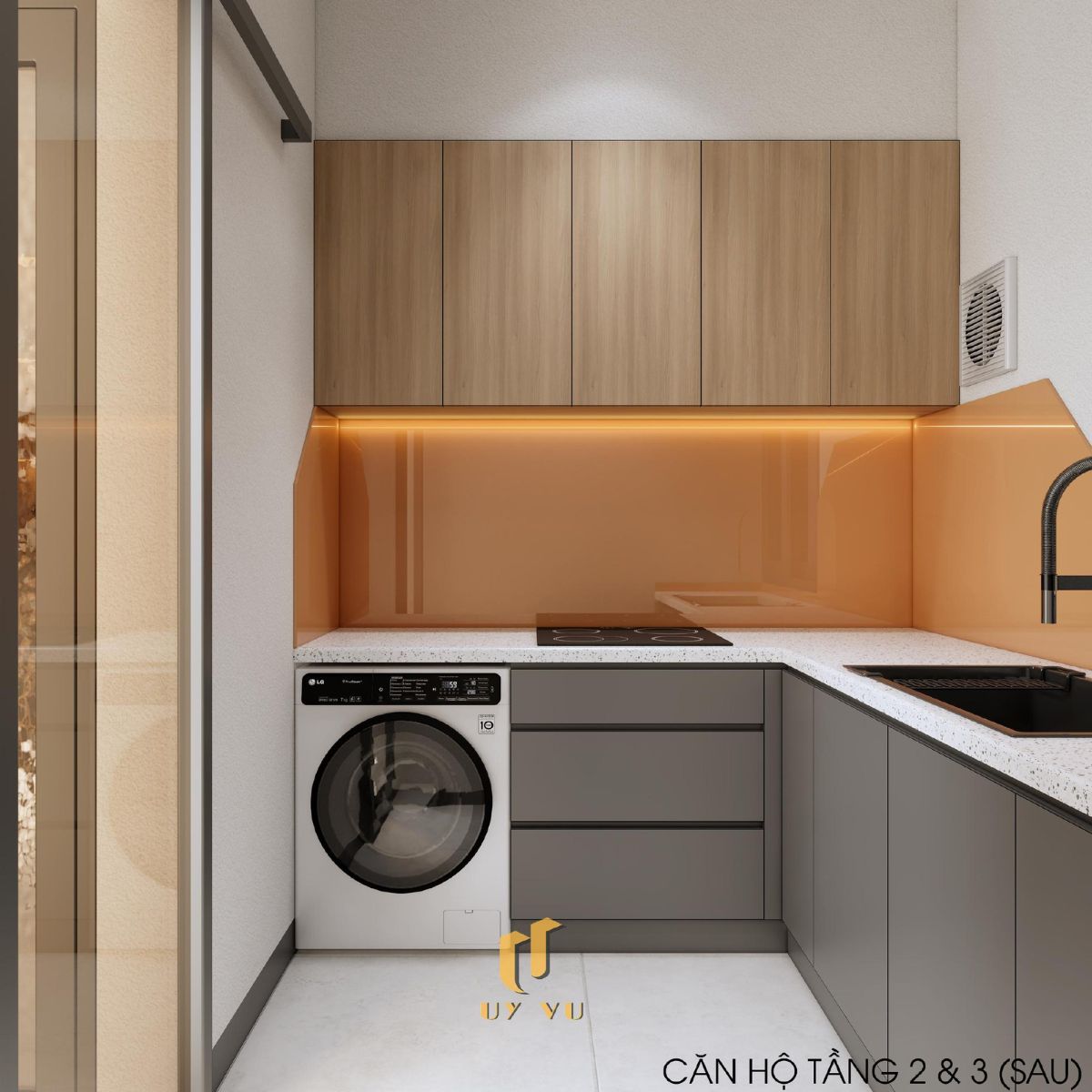 Khám phá căn hộ hiện đại của anh Lực - Đà Nẵng Khu bếp tối giản căn hộ tầng 2, 3 sau nhà anh Lực